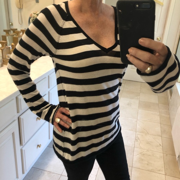 FREE with purchase: Sweater, V neck, blk & white stripe, Sz L - Picture 3 of 8